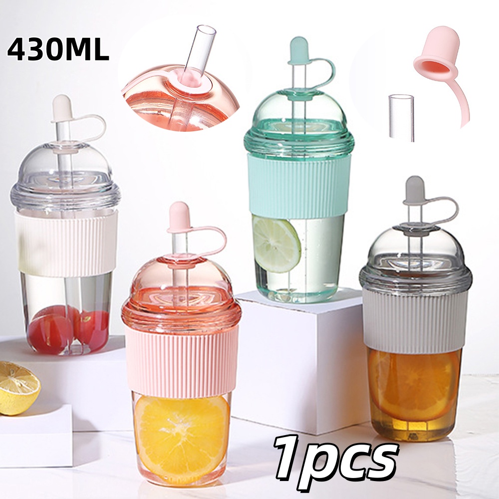 Portable Bottle Warmer - 1pc 430ml ポータブルフリップストローカッププラスチックインスタイル大容量ウォーターボトル紅茶コーヒー牛乳耐熱ジュースゼリーカップ