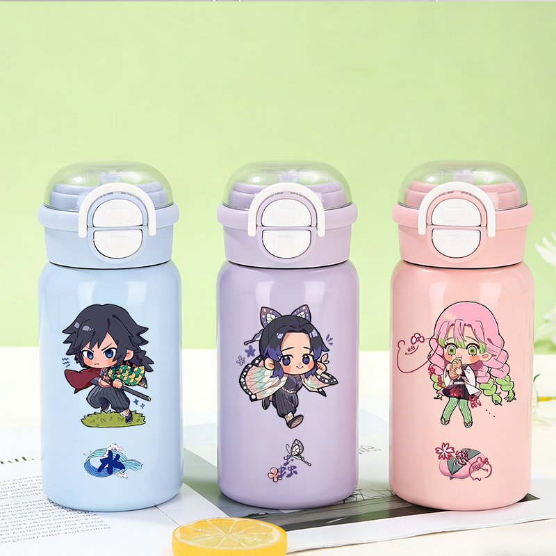 Portable Bottle Warmer - 500mlデーモンスレイヤー魔法瓶カップ 316ステンレス鋼製保温カップ 女の子 男の子 アニメ ポータブルストロー付き水筒