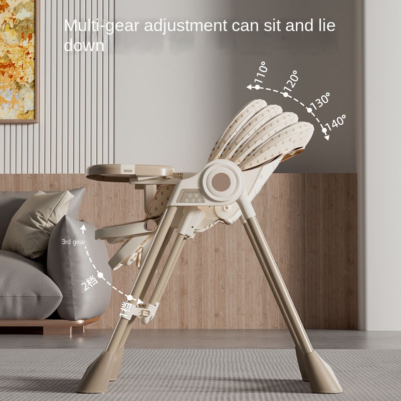 Baby High Chair Booster - 電動多機能折りたたみ式ベビーハイチェア、リクライニングベビーフィーディングチェア（音楽、クッション、ホイール付き）