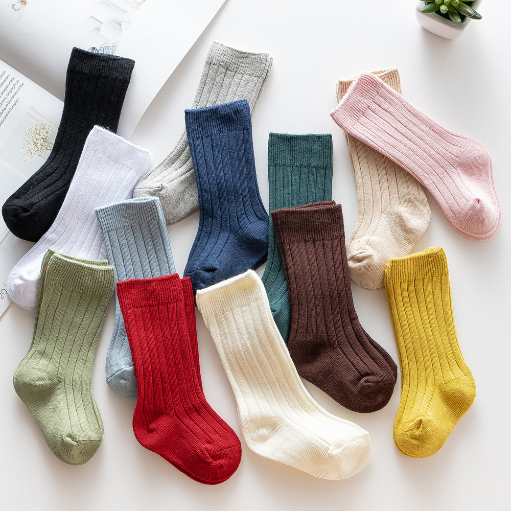 Baby Products Website - 2026年新作スペインスタイルダブルニードルストライプ膝丈ソリッド13色ルーズソックス、ベビー、新生児、男の子、女の子向け、安価な衣料品