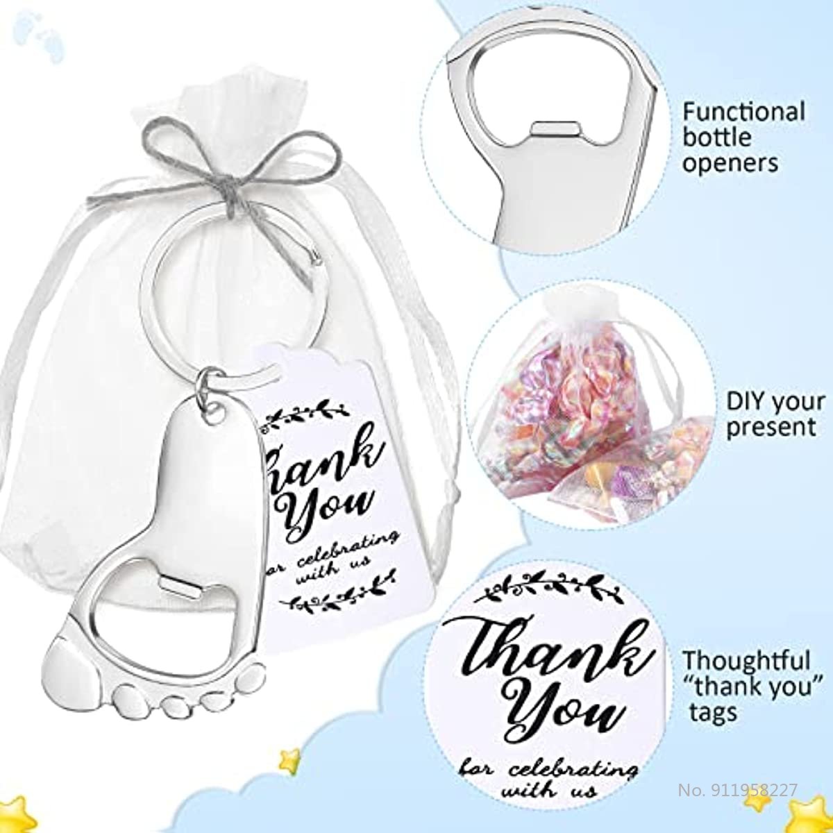 50個入りベビーフットプリントキーホルダーボトルオープナー、 - Zwitsal Baby Products のレビューと価格