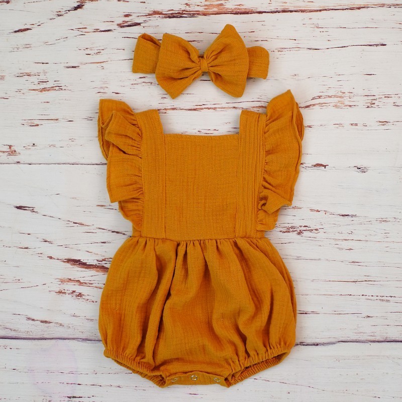 新生児用ダブルガーゼフリルロンパース、ヘッドバンド付き、ベビ - Baby Products Organic のレビューと価格