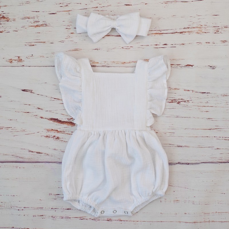 新生児用ダブルガーゼフリルロンパース、ヘッドバンド付き、ベビ - Baby Products Organic のレビューと価格